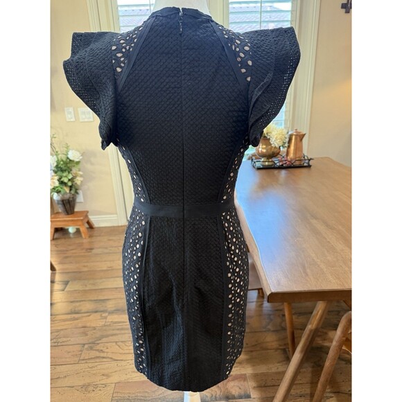 BCBGMAXAZRIA Desirae Black Eyelet Lace Ruffle Sleeve Cocktail Dress Size 2 NWT - Picture 4 of 11